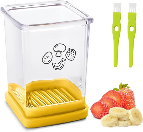Miniatura 7 de Taza rebanadora de frutas, cortador de fresas, cortador de fresas y verduras de acero inoxidable con placa de empuje, hace rápidamente ensalada