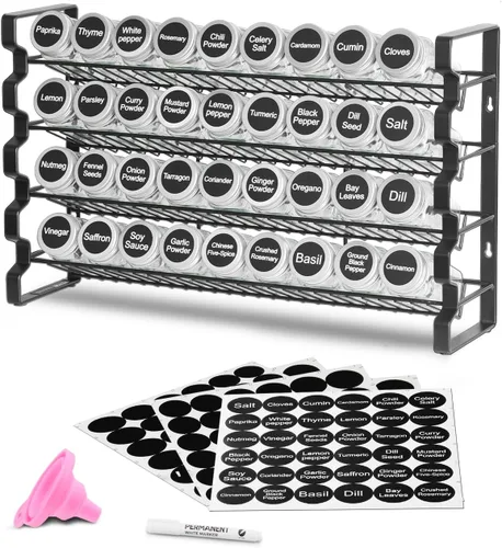 VEVOR Organizador de especias para gabinete, organizador de especias con 36 frascos de especias vacíos, tapas, etiquetas de especias y juego