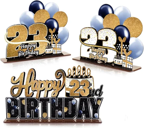 Miniatura 129 de LINGTEER Feliz 10º Cumpleaños Juego de Centros de Mesa de Acrílico Azul para Mesa - Brindemos por Diez Años Decoraciones de Regalo de Fiesta de 10º