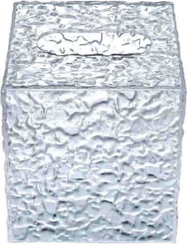 Miniatura 9 de MyGift Portapañuelos Facial de Cubo de Acrílico Transparente Premium con Textura Ondulada Moderna con Fondo Abierto, Caja Cuadrada Ondulada