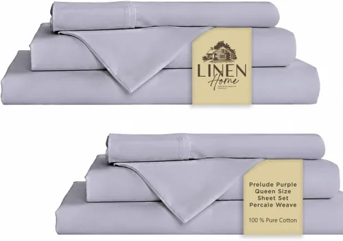 Miniatura 90 de Linen Home Juego de sábanas 100% de percal de algodón, fresco, ligero, sólido, California king, 4 piezas, 1 sábana encimera, 1 sábana ajustable, 14