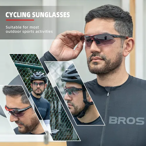 Miniatura 2 de ROCKBROS Photochromic Sports Sunglasses Mens Pickleball Glasses Cycling Glasses MTB Sunglasses, with Removable Elasctic Band Rojo