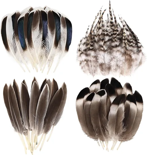 Miniatura 17 de THARAHT 24 plumas naturales manchadas de 4 estilos de plumas de ave de Guinea de 6 a 8 pulgadas a granel para manualidades, ropa, joyería