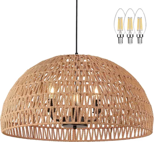 Miniatura 10 de Mini lámpara colgante tejida con cuerda de cáñamo, accesorio de luz tejido, lámpara de araña bohemia, accesorio de lámpara, lámpara colgante de 8.7