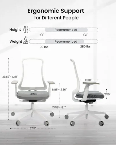 Miniatura 2 de ProtoArc Silla de oficina ergonómica – Silla de malla flexible para mujer, asiento deslizante de espuma, reclinable de 125°, sillas de escritorio
