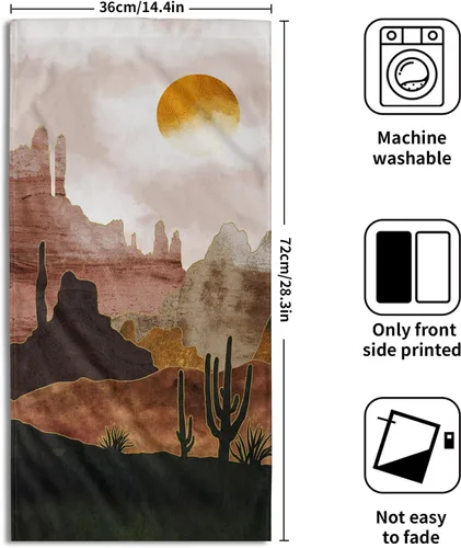 Miniatura 2 de Juego de 2 toallas de mano bohemias de 2 a 28 x 14 pulgadas, diseño abstracto de paisaje desértico, cactus sol, natural, suave, altamente