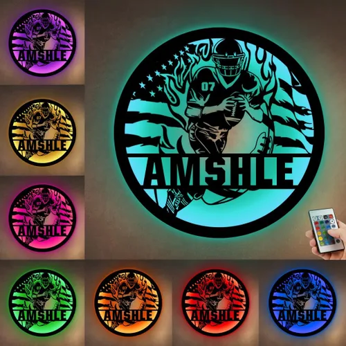 Miniatura 6 de Letrero de metal personalizado para jugador de fútbol con luz LED, nombre y número personalizado, arte de pared de fútbol, letrero de neón