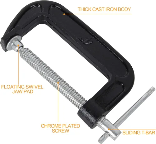 Miniatura 3 de 6 abrazaderas C de 4 pulgadas de acero resistente C - Juego de abrazaderas C de resistencia industrial para carpintería, soldadura, construcción