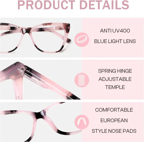 Miniatura 3 de Lentes de lectura de gran tamaño para mujer, elegantes lentes de ojo de gato, bloqueo de luz azul, para lectura de computadora con bisagra
