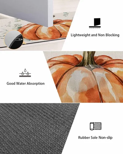 Miniatura 3 de Tapete de baño naranja con calabaza de Acción de Gracias para bañera, antideslizante, de secado rápido y absorbente, tierra de diatomeas
