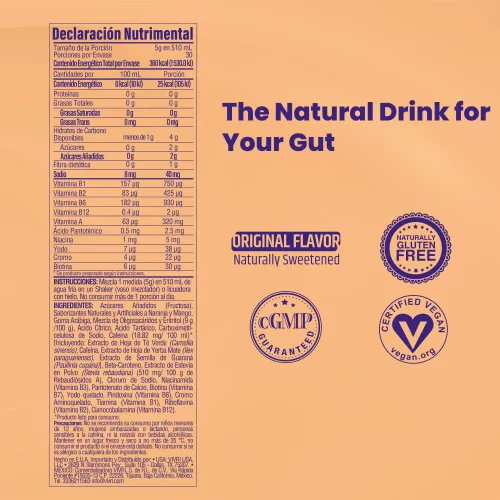 Miniatura 2 de VIVRI Power Me! Sabor a naranja y mango, 30 porciones, té verde, guaraná, yerba mate, complejo B y endulzado naturalmente