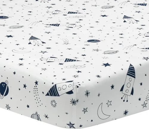 Miniatura 4 de Lambs & Ivy Sky Rocket - Juego de ropa de cama para cuna de bebé, 5 piezas, galaxia azul y espacio