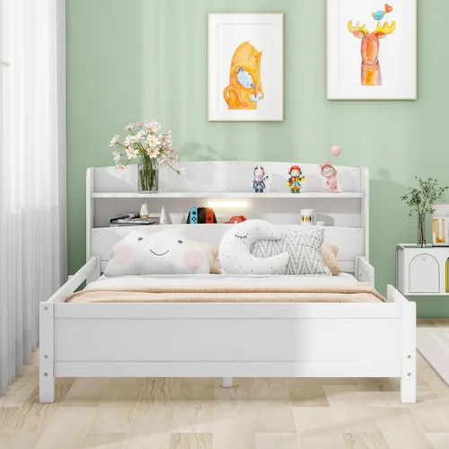Miniatura 3 de Harper & Bright Designs Base de cama matrimonial con cabecera de almacenamiento y luz LED integrada, cama de plataforma de tamaño matrimonial