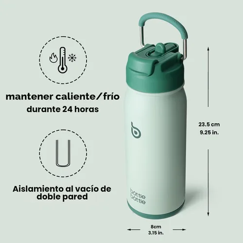 Miniatura 5 de BOTTLE BOTTLE Botella de agua deportiva de 16 onzas de acero inoxidable aislada para niños con pajita y porta pastillas para regalos y la escuela