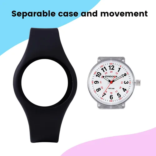 Miniatura 3 de PINDOWS Women Analog Quartz Wrist Watch with Silicone Strap for Young Women Students Easy Read Waterproof Unisex Luminous Dial
