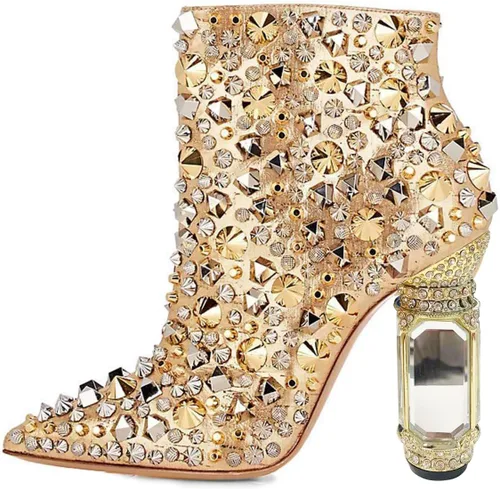 Miniatura 75 de FSJ Botas de tacón alto con punta puntiaguda para mujer, con tacón alto, con cremallera lateral brillante, estilo casual, para uso diario, zapatos