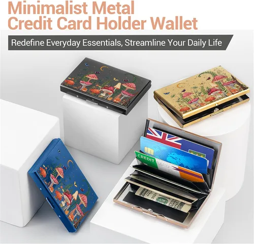 Miniatura 30 de BONSYL® Soporte para tarjetas de crédito, cartera delgada de metal con bloqueo RFID, con 6 ranuras para tarjetas, para mujeres y hombres.