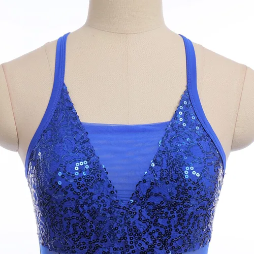 Miniatura 4 de ODASDO Disfraces de baile lírico para mujer, moderno y contemporáneo, vestido de tul de malla con volantes y lentejuelas cruzadas