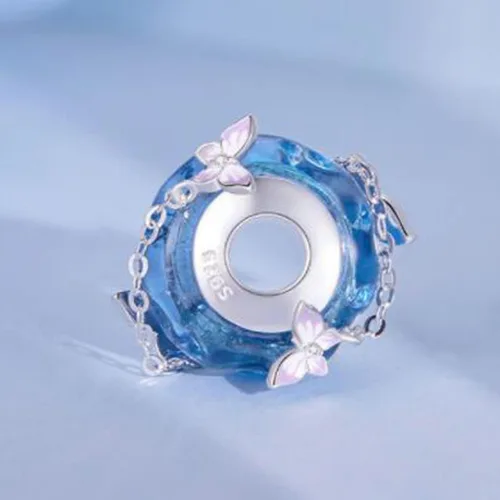 Miniatura 3 de Abalorios de cristal de Murano genuino para pulseras de plata de ley 925 original núcleo azul burbujas rosas abalorios para pulseras Pandora