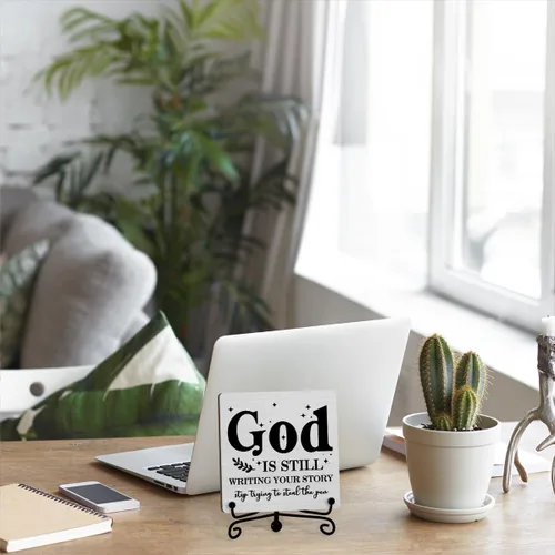 Miniatura 5 de Decoración Inspiradora Cristiana para Escritorio, Letrero "Dios Todavía Está Escribiendo Tu Historia", Decoración de Escritorio para Oficina, Hogar