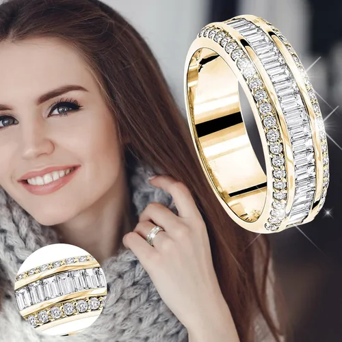 Miniatura 4 de Anillo de boda nupcial con diamantes de imitación CZ para mujer, anillos de compromiso con diamantes de imitación, joyería, Plata de ley Acero Oro