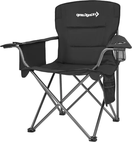 Miniatura 5 de KingCamp Sillones plegables portátiles acolchados para exteriores con portavasos integrado, funda térmica aislada y bolsillo de almacenamiento Negro