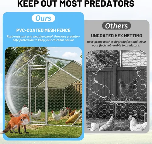 Miniatura 5 de Gallinero de metal de 13 x 10 x 6.56 pies, jaula grande para aves de corral para 10 a 20 pollos, gallinas y conejos, casa de pato con cubierta
