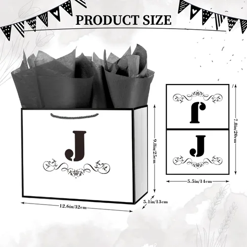 Miniatura 2 de ysmile Bolsa de regalo de letras con papel de seda para hombres, bolsa grande de 12 pulgadas, color blanco y negro, para cumpleaños, aniversario