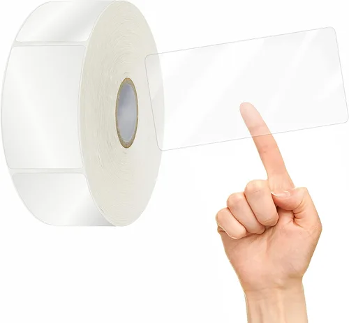 Miniatura 10 de 1000 calcomanías redondas transparentes, transparentes, autoadhesivas, paquete con línea de perforación para sobres, cajas y embalaje de regalo