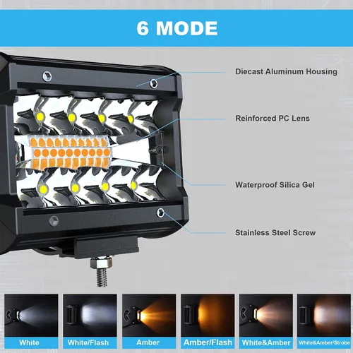 Miniatura 6 de ASLONG 4 unidades de 4 pulgadas blanco/ámbar amarillo LED Pods luz triple fila Spot Flood Combo LED Bar Offroad conducción niebla lámpara 60 W, 1