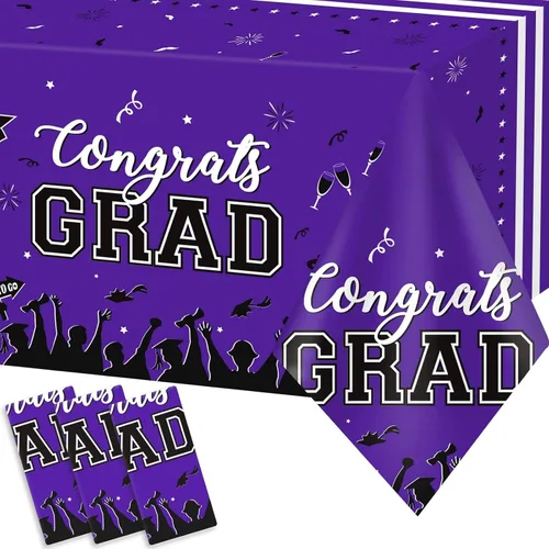 Miniatura 8 de chiazllta Juego de 3 manteles de graduación de la clase de 2026 con texto en inglés "Congrats Grad", color negro, decoración de fiesta, suministros
