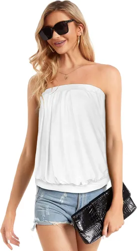 Miniatura 5 de CHICGAL Blusa de tubo para mujer, estilo casual, sin tirantes, sin tirantes, con hombros descubiertos
