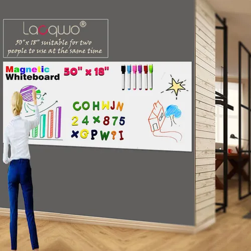 Miniatura 2 de Papel magnético de borrado en seco para pared, 50 x 18 pulgadas, adhesivo autoadhesivo para pizarra blanca con 12 marcadores magnéticos y borrador
