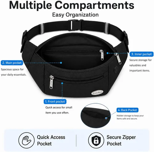 Miniatura 8 de Entchin Riñonera para mujeres y hombres, bolsa cruzada con 4 bolsillos con cremallera, bolsa de cintura ajustable, uno de los regalos esenciales