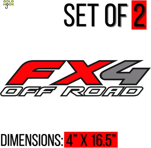 Miniatura 2 de GOLD HOOK FX4 - Calcomanías todoterreno compatibles con Ford F-150 F-250 F-350 2015-2024 - Juego de 2 calcomanías metálicas para cabecera de noche