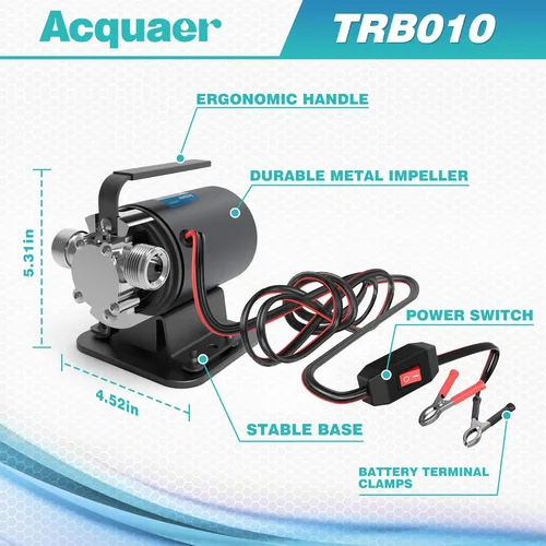 Miniatura 3 de Acquaer Bomba de transferencia de agua DC 12V 1/10HP Bomba eléctrica portátil de extracción de agua con interruptor y kit de manguera de succión