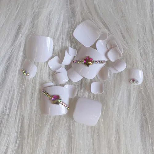 Miniatura 8 de 24 uñas de los pies a presión color caqui para los dedos de los pies, elegantes y exquisitas piedras brillantes, uñas postizas para novias, puntas