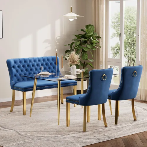 Miniatura 79 de Baysitone Juego de mesa de comedor de vidrio de 51 pulgadas para 4, juego de 5 piezas moderno de comedor, mesa de cocina rectangular de vidrio con 4