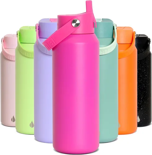 Miniatura 14 de Elemental Botella de agua aislada de 24 onzas con popote, botellas de agua con núcleo de acero inoxidable 100% a prueba de fugas para viajes, Beige