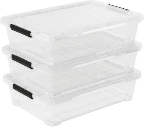 Miniatura 8 de Paquete de 3 contenedores de almacenamiento de plástico transparente debajo de la cama con tapas y ruedas, contenedores de almacenamiento de zapatos