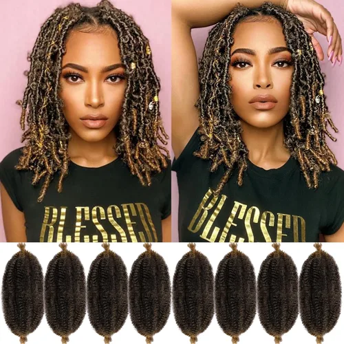 Miniatura 49 de Cabello Rizado Afro Elástico 8 Paquetes Cabello Trenzado Marley Twist Cabello Spring Twist Pre-Separado para Locs Falsos Cabello de Ganchillo Kinky