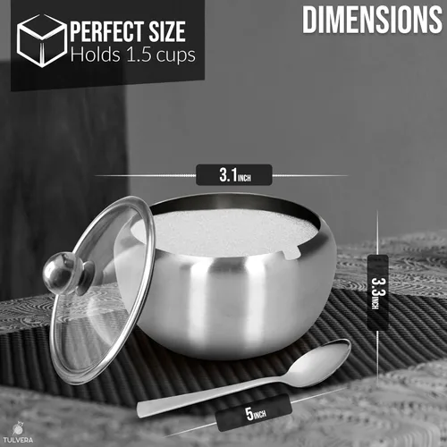 Miniatura 3 de Azucarero con tapa y cuchara Recipiente de azúcar de 12oz para barra de café Frasco portasal de acero inoxidable para sal, té, caramelos, azúcar