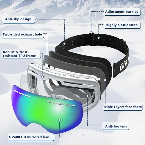 Miniatura 5 de OTG Ski Goggles PRO, Frameless 100% UV Protection Anti Fog Ski Goggles Men, Snowboard Goggles Men/Women/Adult/Youth