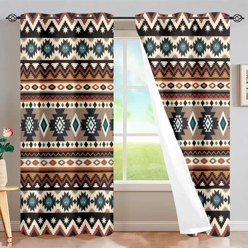 Miniatura 23 de Dreaweet African Tribal Blackout Curtains 63 Inch Long 2 Panels Set Bohemian Ethnic Geometric Grommet Top Thermal Insulated Curtains for Living Room