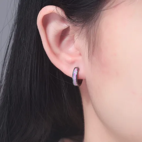 Miniatura 123 de CiNily Aretes Huggie de ópalo con bisagras, chapados en oro, hipoalergénicos, pequeños aretes de aro para mujeres, adolescentes, niñas, hombres