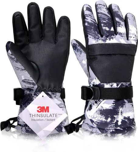 Azarxis Guantes de esquí de nieve para niños, impermeables, resistentes al viento, cálidos guantes de snowboard para niños y niñas