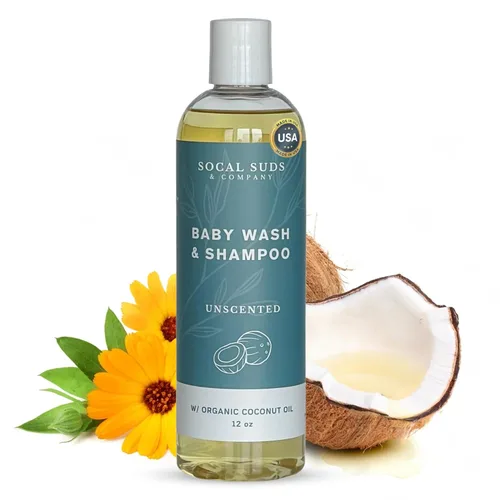 SoCal Suds & Company Champú orgánico para bebés y gel de baño - Jabón de Castilla 2 en 1, hipoalergénico, piel sensible, jabón natural, champú para