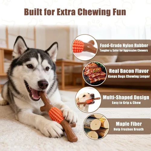 Miniatura 6 de SCHITEC Juguete masticable para perros para masticadores agresivos, palo de dentición de nailon grande y goma resistente con sabor a madera de arce