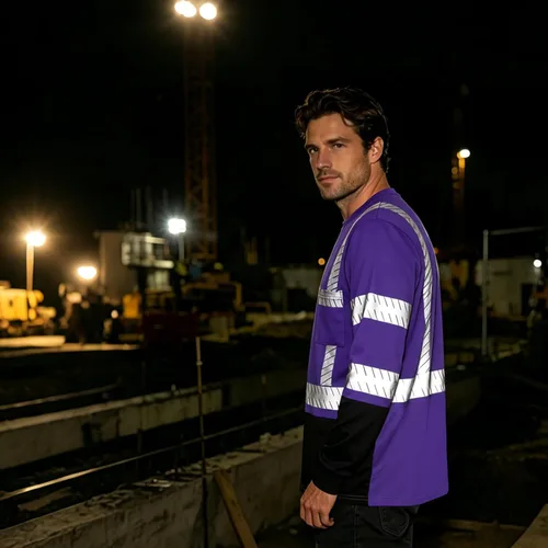 Miniatura 2 de Camisas de seguridad Hi Vis con tiras reflectantes, camisas de construcción de fondo negro para hombres y mujeres Púrpura-1