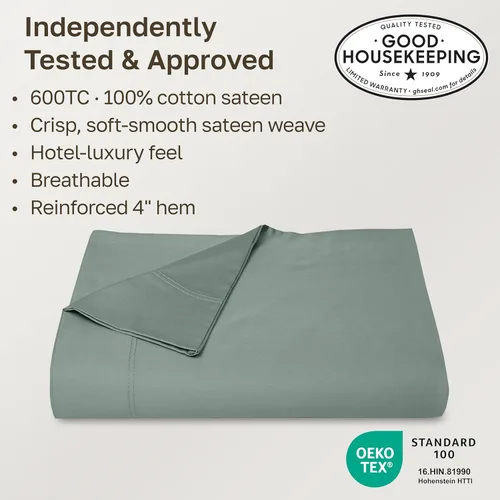 Miniatura 3 de California Design Den Sábana encimera tamaño King – 100% algodón, 600 hilos, sábana superior suave y transpirable, tejido satinado, ropa de cama